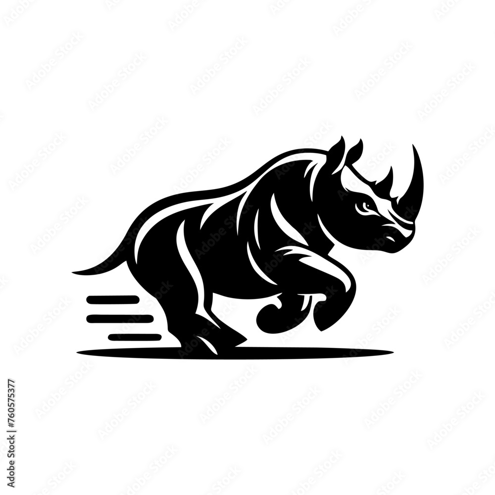 Obraz premium Rhino vector logo stock. Vector illustration of a silhouette of a rhino standing on isolated white background