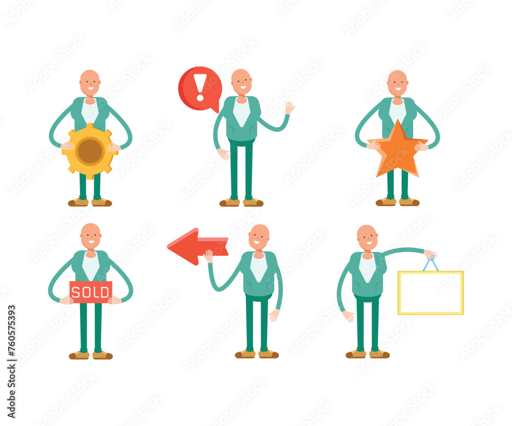 bald man characters set in various poses illustration bald man characters set in various poses illustration
