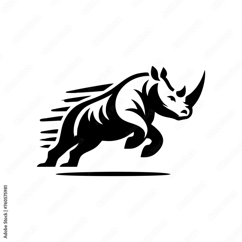 Obraz premium Rhino vector logo stock. Vector illustration of a silhouette of a rhino standing on isolated white background