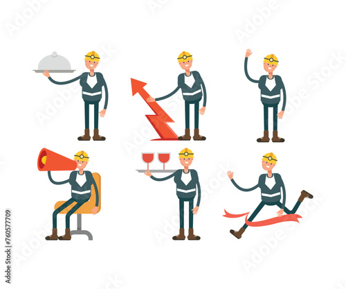 miner characters in various poses vector set