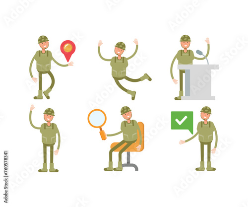 soldier characters in various poses vector set