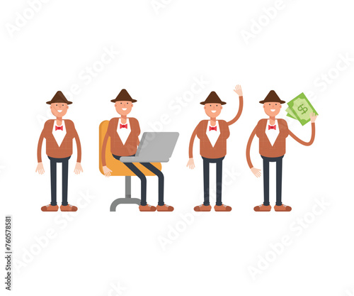 man in bowtie suit characters in different poses illustration