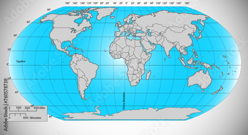 world map on blue background