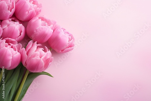 Pink flowers on background with copy space, springtime banner