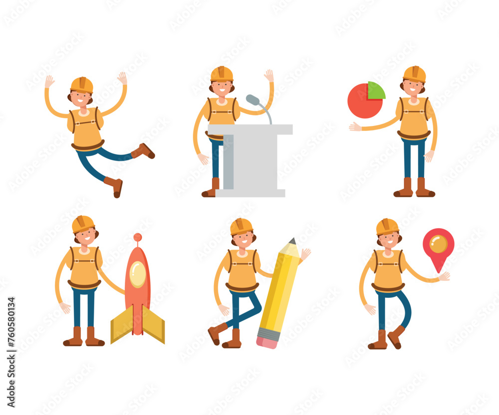 woman climber or trekker characters set vector illustration woman climber or trekker characters set vector illustration