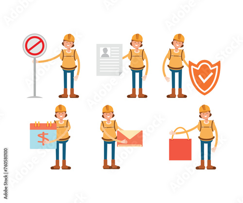 woman climber or trekker characters set vector illustration