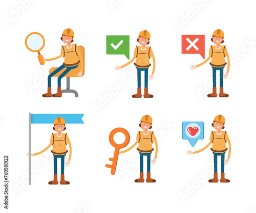 woman climber or trekker characters set vector illustration
