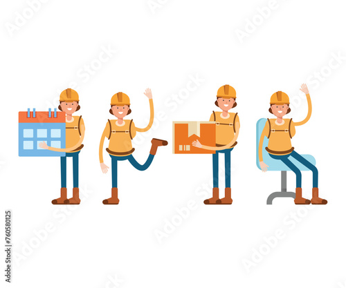 woman climber or trekker characters set vector illustration
