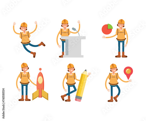 woman climber or trekker characters set vector illustration
