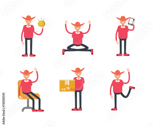 cowboy characters set in various poses illustration