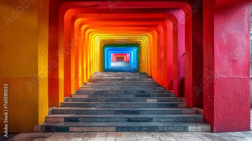 Tunnel of Colorfully Painted Columns in Park