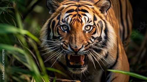 Jungle tigress showing fierce attitude closeup