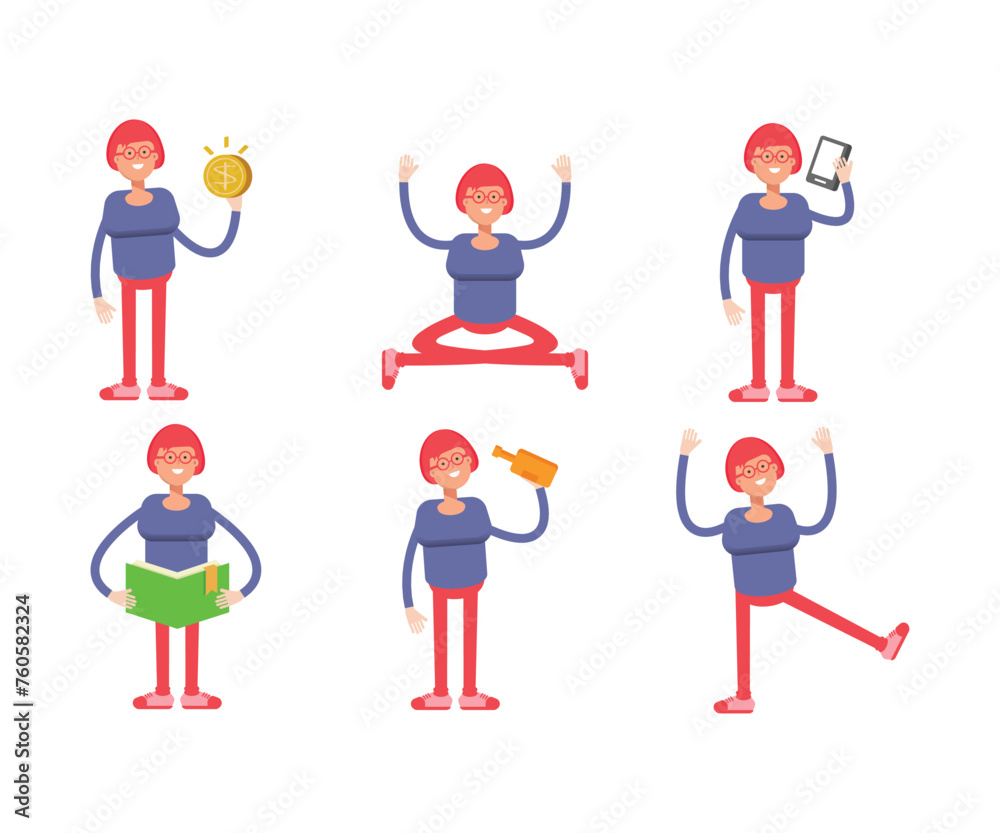 woman characters set in various poses vector illustration woman characters set in various poses vector illustration