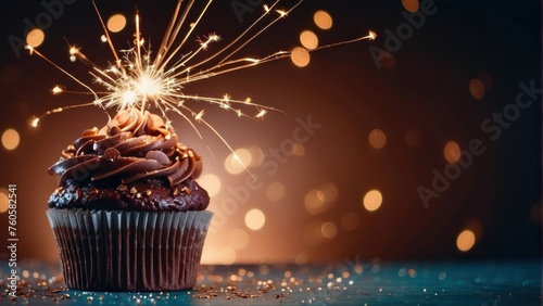 Decadent Delight Chocolate Cupcake Illuminated by Sparkler