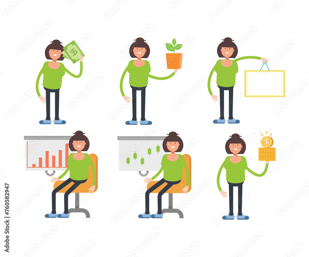 woman characters set in various poses vector illustration woman characters set in various poses vector illustration