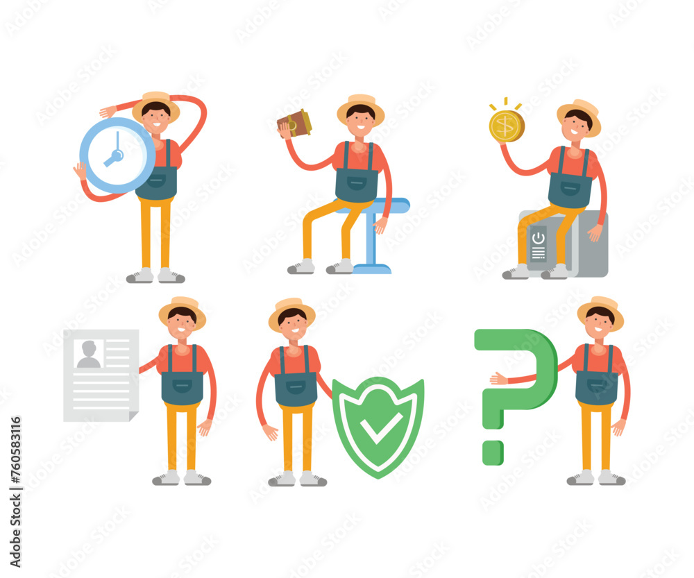 male farmer characters set in various poses vector illustration male farmer characters set in various poses vector illustration