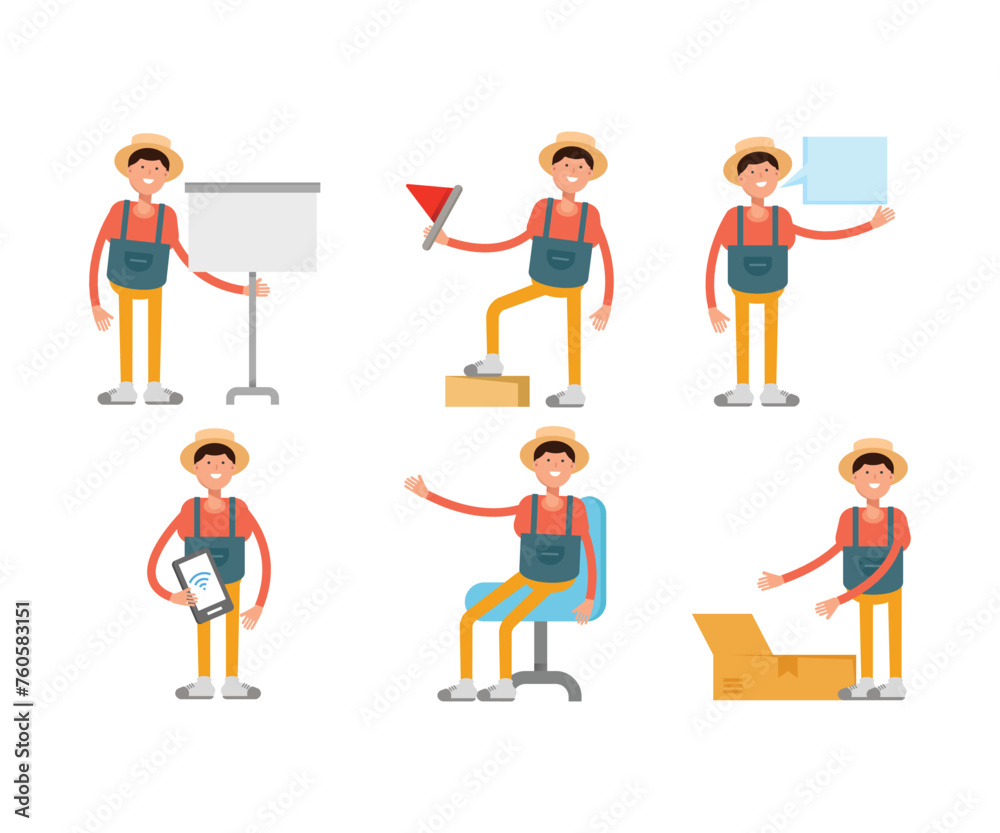 male farmer characters set in various poses vector illustration male farmer characters set in various poses vector illustration