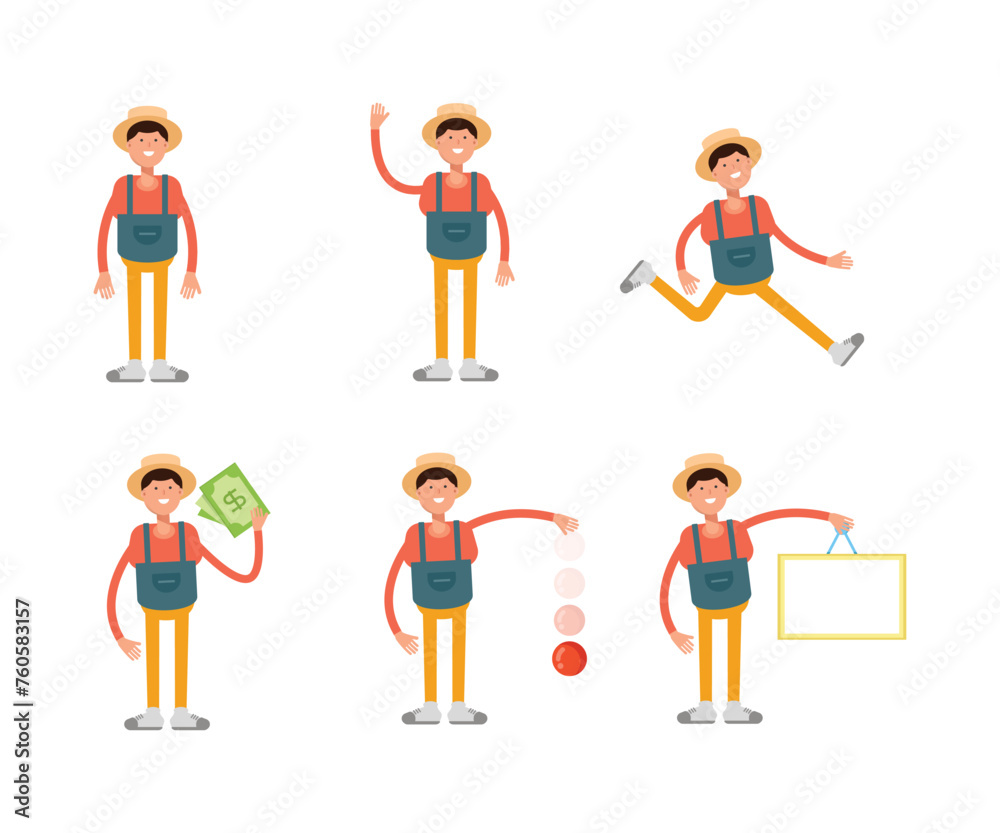 male farmer characters set in various poses vector illustration male farmer characters set in various poses vector illustration