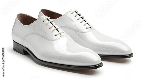 white shiny leather classic mens shoes on white bckground.. generative ai 