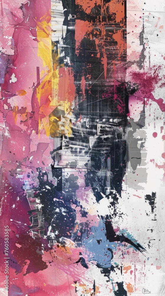 Abstract Artwork with Splashes of Pink and Black
