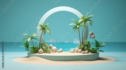  3d podium stand for product presentation with summer concept