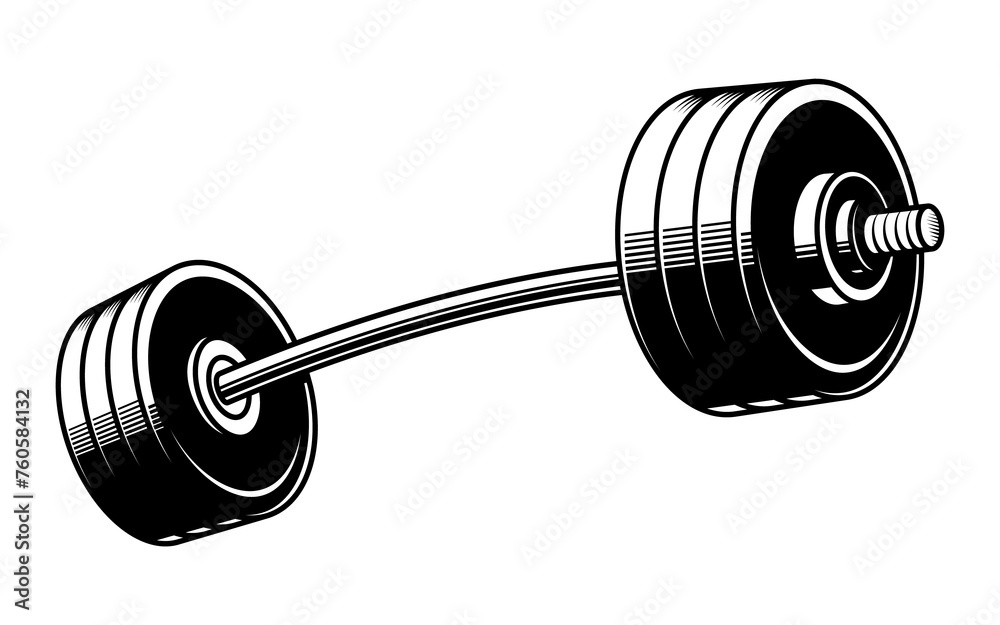 Barbell. Vector illustration in engraving technique of steel dumbbell.