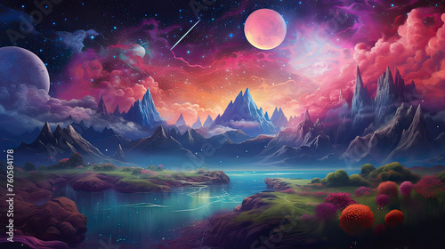 A dreamscape background, abstract shapes, cosmic elements, and dreamy hues to produce a visually captivating and fantastical visual display Background Ai Generative