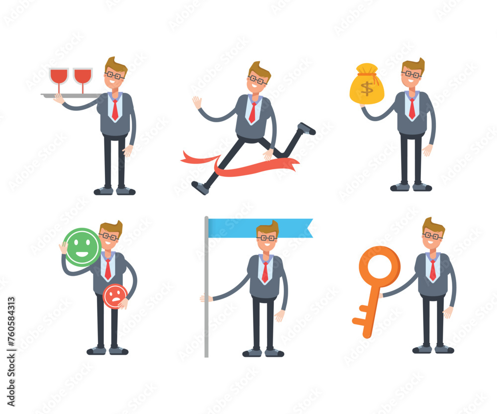 businessman characters set in various poses vector illustration businessman characters set in various poses vector illustration