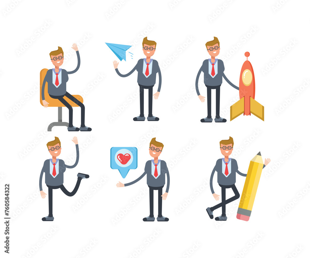 businessman characters set in various poses vector illustration businessman characters set in various poses vector illustration