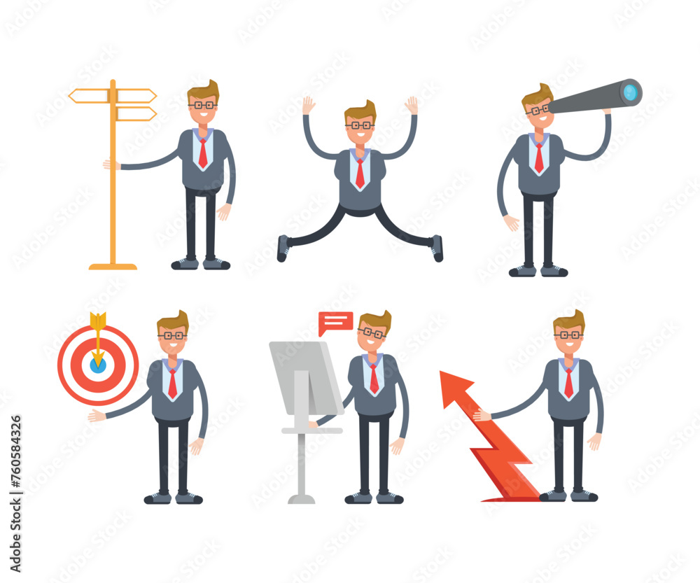 businessman characters set in various poses vector illustration businessman characters set in various poses vector illustration
