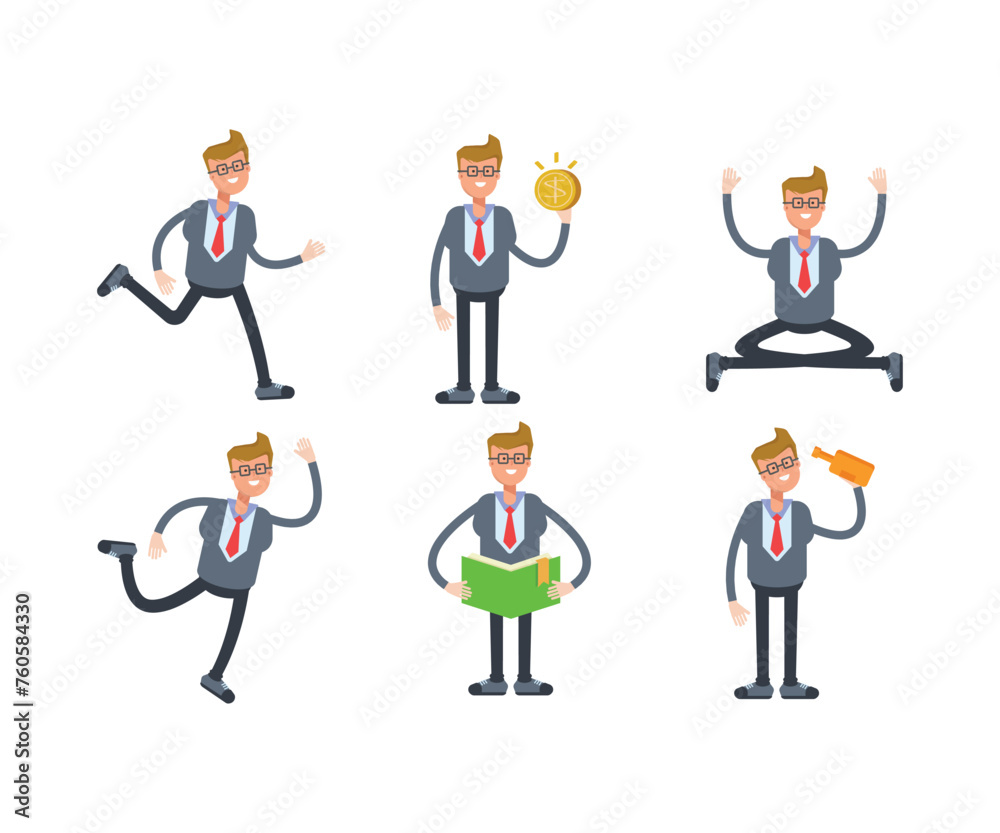 businessman characters set in various poses vector illustration