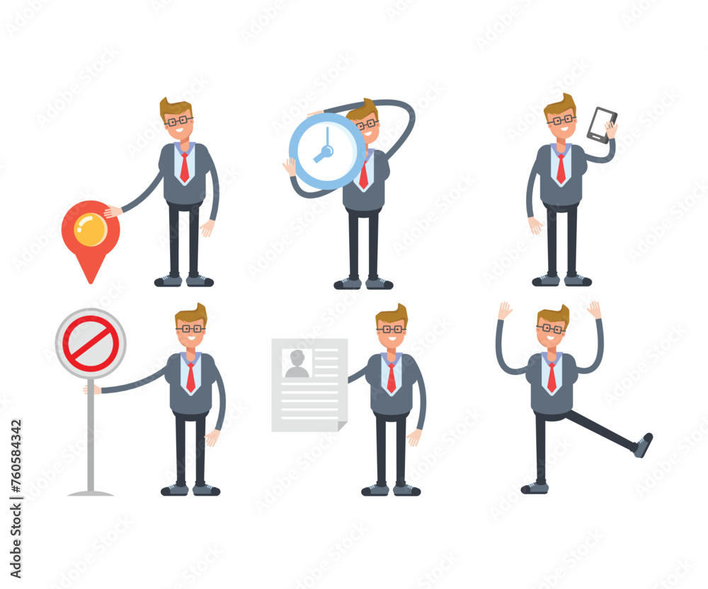 businessman characters set in various poses vector illustration businessman characters set in various poses vector illustration