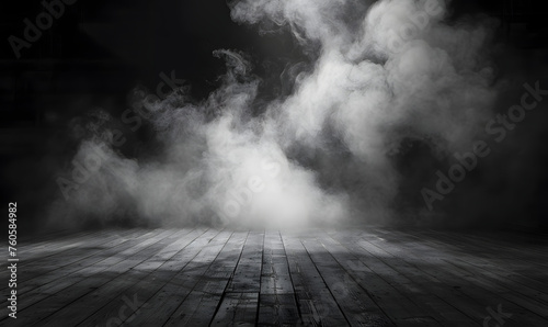 Abstract image of dark room dark wooden concrete floor,Generative AI
