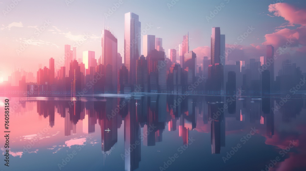 Reflective skyscrapers towering against the skyline, capturing the essence of urban sophistication and modern architecture