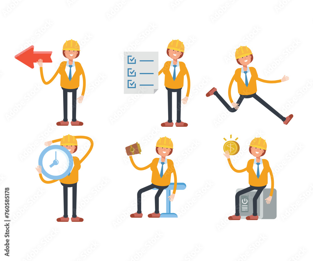 woman engineer characters set vector illustration woman engineer characters set vector illustration