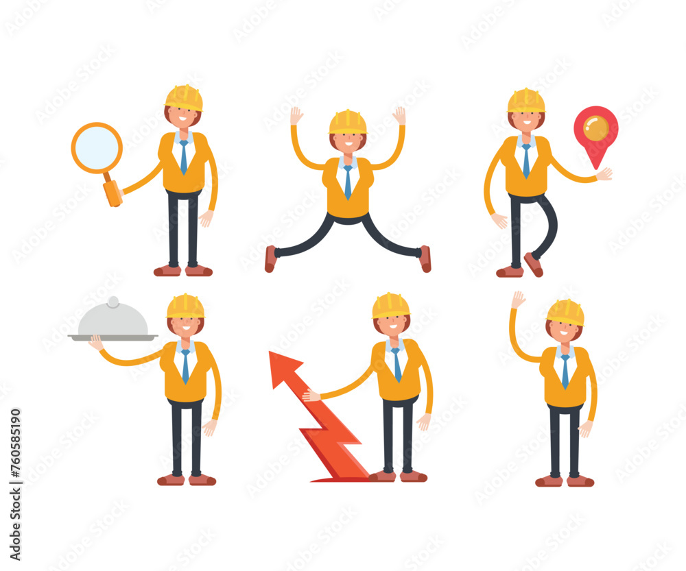 woman engineer characters set vector illustration woman engineer characters set vector illustration