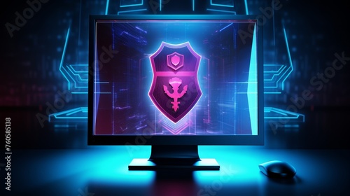 a computer screen with a symbol shield