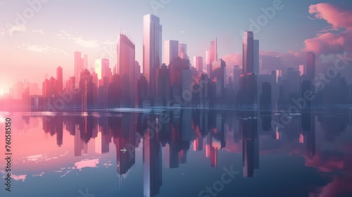 Reflective skyscrapers towering against the skyline, capturing the essence of urban sophistication and modern architecture