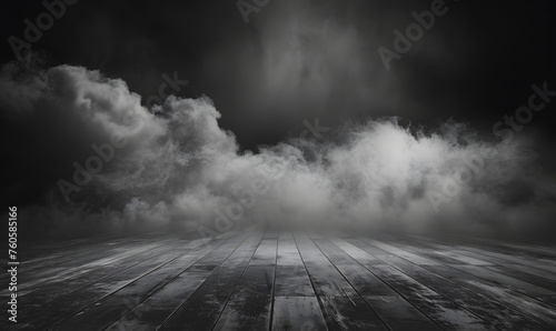 Abstract image of dark room dark wooden concrete floor,Generative AI photo