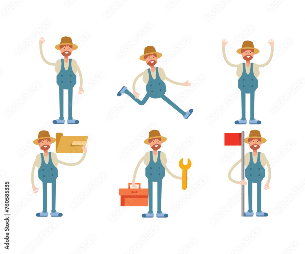 farmer characters set in various poses vector illustration
