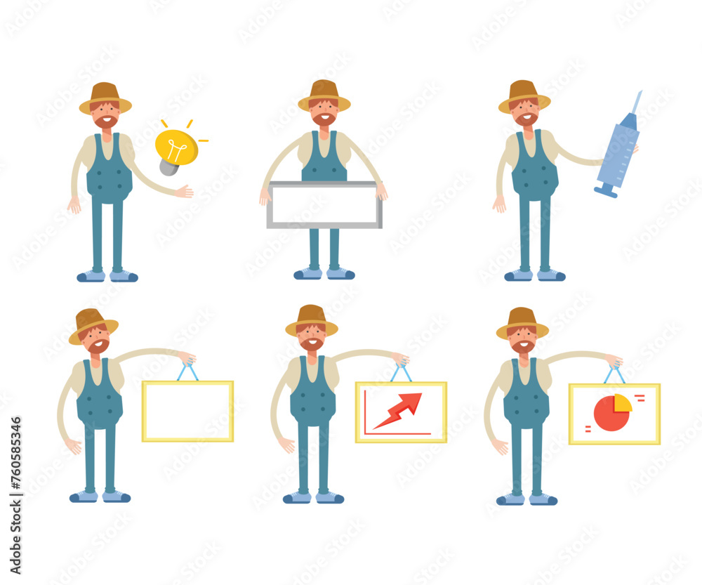 farmer characters set in various poses vector illustration farmer characters set in various poses vector illustration