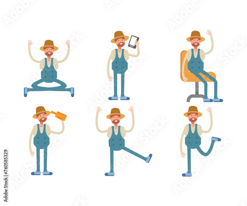 farmer characters set in various poses vector illustration