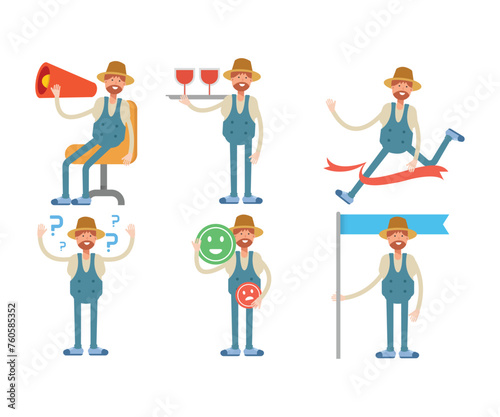 farmer characters set in various poses vector illustration
