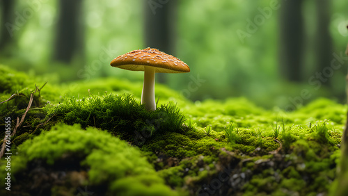 Mushrooms blooming in an old mossy forest