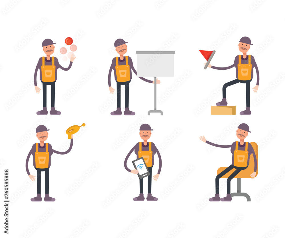handyman characters in different poses vector set
