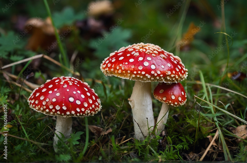 beautiful closeup of forest fly agaric mushrooms beautiful closeup of forest fly agaric mushrooms