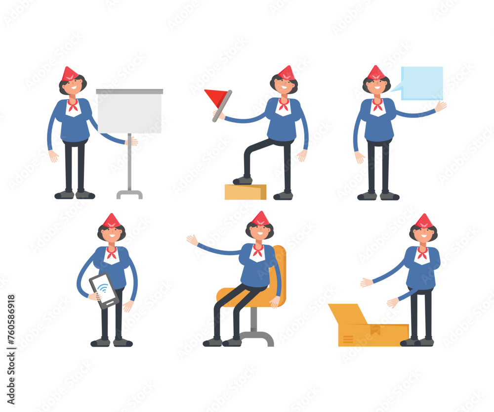 air hostess characters in different poses set vector illustration