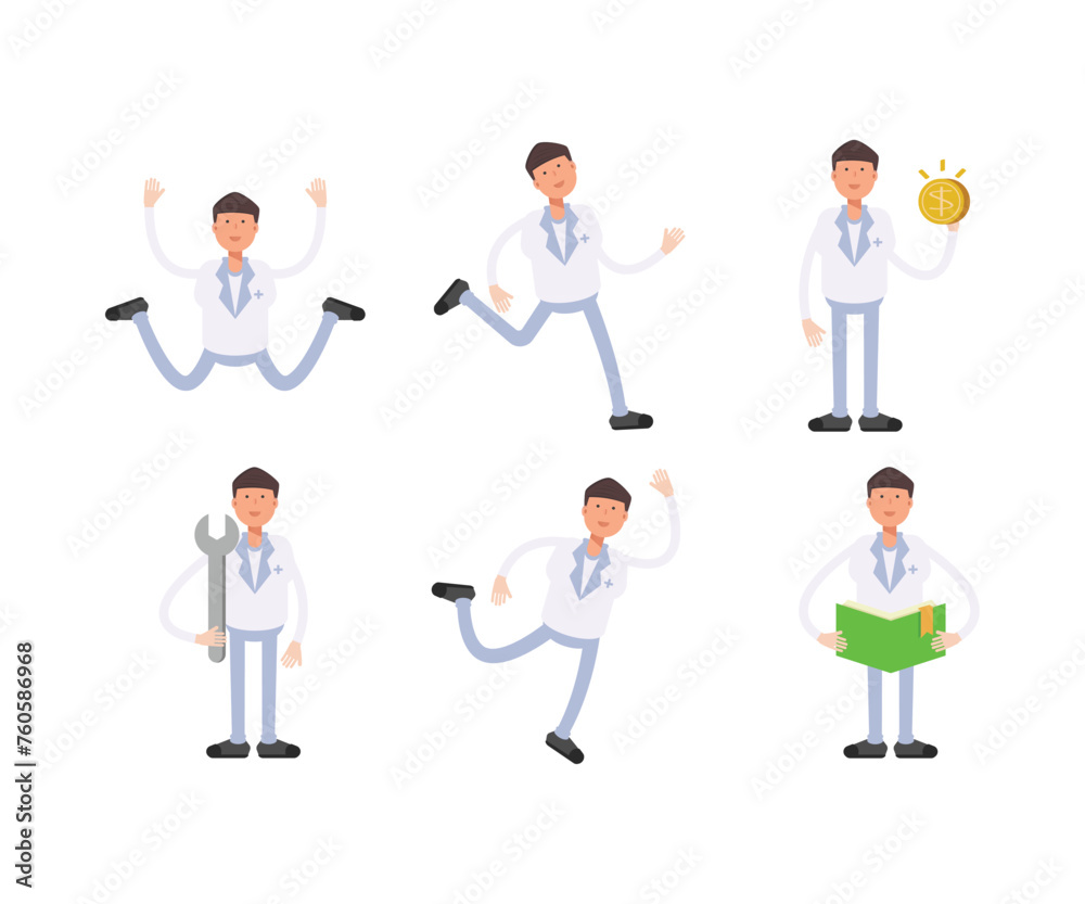 doctor characters in different poses set vector illustration doctor characters in different poses set vector illustration
