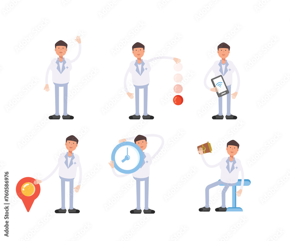 doctor characters in different poses set vector illustration doctor characters in different poses set vector illustration