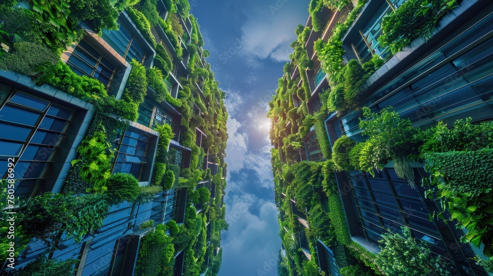 Urban Green Building Facades with Lush Plants